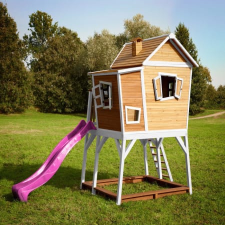 Cabane en bois avec bac &agrave; sable et toboggan pour enfant - Max