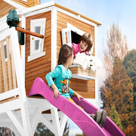 Cabane en bois avec bac &agrave; sable et toboggan pour enfant - Max