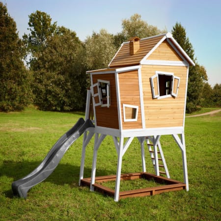 Cabane en bois avec bac &agrave; sable et toboggan pour enfant - Max