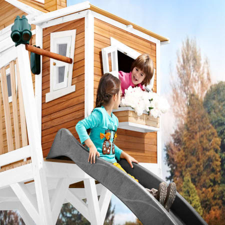 Cabane en bois avec bac &agrave; sable et toboggan pour enfant - Max