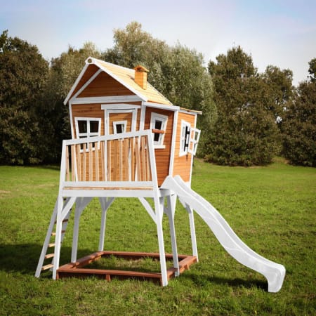 Cabane en bois avec bac &agrave; sable et toboggan pour enfant - Max