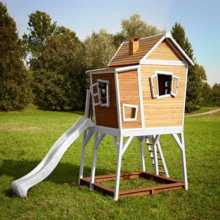 Cabane en bois avec bac &agrave; sable et toboggan pour enfant - Max