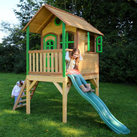 Cabane en bois avec toboggan vert pour enfant - Laura Cabane en bois avec toboggan vert pour enfant - Laura