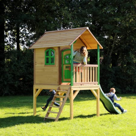 Cabane en bois avec toboggan vert pour enfant - Laura Cabane en bois avec toboggan vert pour enfant - Laura