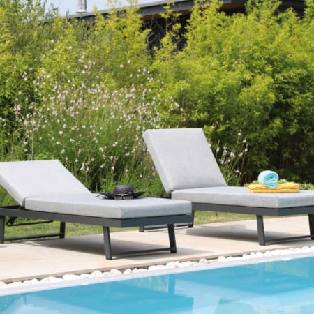 Bain de soleil Lounge aluminium et tissu - Modulo - Dossier relevé Bain de soleil Lounge aluminium et tissu - Modulo - Dossier relevé