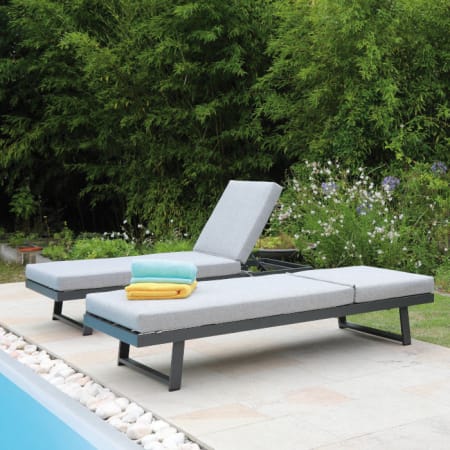 Bain de soleil Lounge aluminium et tissu - Modulo - Dossier relevé Bain de soleil Lounge aluminium et tissu - Modulo - Dossier relevé