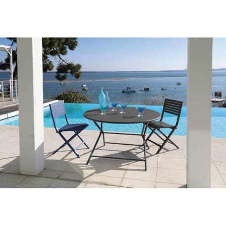 Table de jardin ronde pliante aluminium - Globe - &Oslash; 120 cm - 4 personnes - graphite + Lucca