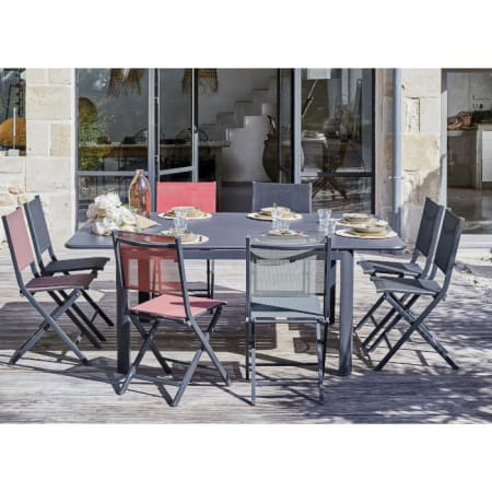 Table de jardin extensible aluminium - EOS - L.140/200 x l.140 cm - 8/10 personnes - graphite + Thema Table de jardin extensible aluminium - EOS - L.140/200 x l.140 cm - 8/10 personnes - graphite + Thema
