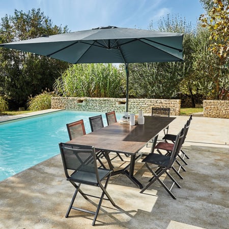 Table de jardin extensible aluminium plateau Kedra&reg; - Vita - L.180/230/280 x l.100 cm - 8/12 personnes - graphite/lenk + Thema