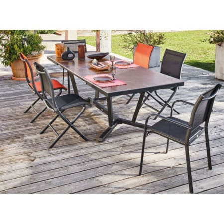 Table de jardin extensible aluminium plateau à lames Kedra® - Vita - L.180/240 x l.100 cm - 8/10 personnes - graphite/oxyde Table de jardin extensible aluminium plateau à lames Kedra® - Vita - L.180/240 x l.100 cm - 8/10 personnes - graphite/oxyde