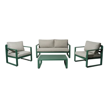 Salon bas de jardin aluminium et tissu (canap&eacute; + fauteuils + table basse) - Mojito - 4 places - vert/gris