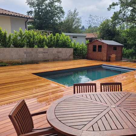 Kit terrasse complet - GARAPA - Ep.21 mm x l.145 mm - L.1,55 m - À partir de 10 m² Kit terrasse complet - GARAPA - Ep.21 mm x l.145 mm - L.1,55 m - À partir de 10 m²