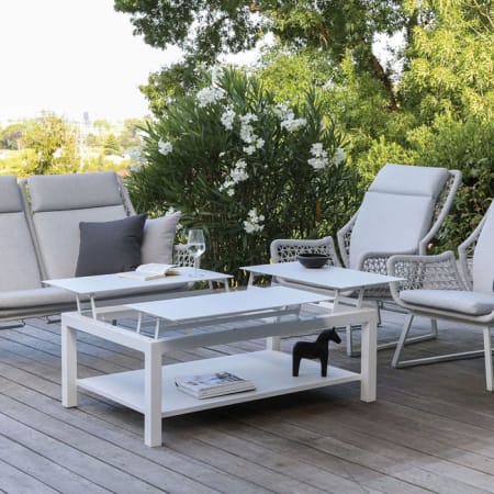 Table basse aluminium avec plateaux élévateurs - Butterfly - L.120 x 80 cm - Vue plateaux élevés Table basse aluminium avec plateaux élévateurs - Butterfly - L.120 x 80 cm - Vue plateaux élevés