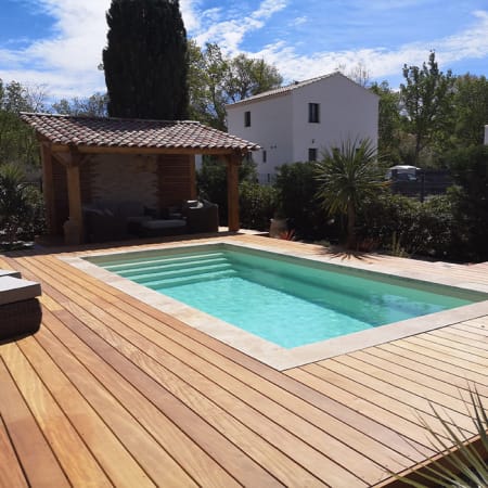Kit terrasse complet - GARAPA - Ep.21 mm x l.145 mm - L.1,55 m - À partir de 10 m² Kit terrasse complet - GARAPA - Ep.21 mm x l.145 mm - L.1,55 m - À partir de 10 m²
