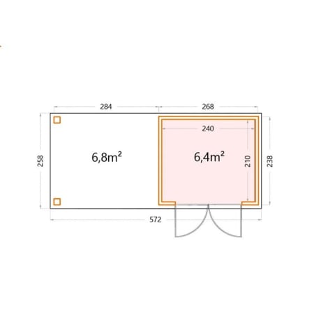 Abri de Jardin ELEGANTO 2724 lounge L ouvert G - Façade L.268 x l.238 cm - lounge L.288 x l.258 cm - 6,4 m² et 6,8 m² plan Abri de Jardin ELEGANTO 2724 lounge L ouvert G - Façade L.268 x l.238 cm - lounge L.288 x l.258 cm - 6,4 m² et 6,8 m² plan