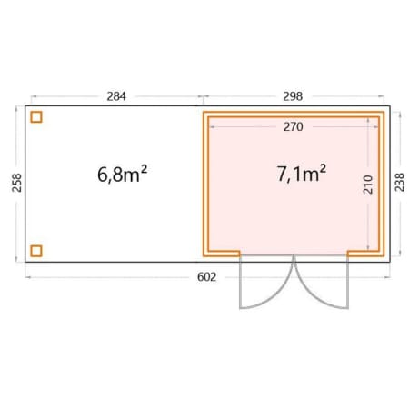Abri de Jardin ELEGANTO 3024 lounge L ouvert G - Façade L.298 x l.238 cm - lounge L.284 x l.258 cm - 7,1 m² et 6,8 m² plan Abri de Jardin ELEGANTO 3024 lounge L ouvert G - Façade L.298 x l.238 cm - lounge L.284 x l.258 cm - 7,1 m² et 6,8 m² plan