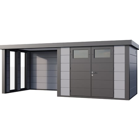 Abri de Jardin ELEGANTO 3024 lounge S ferm&eacute; G fen&ecirc;tres - Fa&ccedil;ade L.298 x l.238 cm - lounge L.284 x l.258 cm - 7,1 m&sup2; et 6,8 m&sup2;