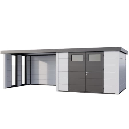 Abri de Jardin ELEGANTO 3030 lounge L ferm&eacute; G fen&ecirc;tres - Fa&ccedil;ade L.298 x l.298 cm - lounge L.344 x l.318 cm- 8,9 m&sup2; et 10,2 m&sup2;