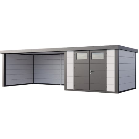 Abri de JardinELEGANTO 3030lounge ext L ferm&eacute; G - Fa&ccedil;ade L.298 x l.298 cm - lounge L 464 x l 318 cm- 8,9 m&sup2; et 13,8 m&sup2;