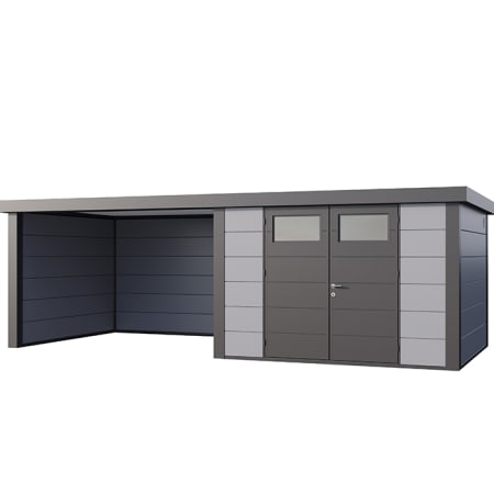 Abri de JardinELEGANTO 3330lounge L ferm&eacute; G - Fa&ccedil;ade L.328 x l.298 cm - lounge L 344 x l 318 cm- 9,8 m&sup2; et 10,2 m&sup2;