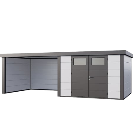 Abri de JardinELEGANTO 3330lounge L ferm&eacute; G - Fa&ccedil;ade L.328 x l.298 cm - lounge L 344 x l 318 cm- 9,8 m&sup2; et 10,2 m&sup2;