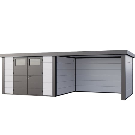 Abri de JardinELEGANTO 3330lounge L ferm&eacute; D - Fa&ccedil;ade L.328 x l.298 cm - lounge L 344 x l 318 cm- 9,8 m&sup2; et 10,2 m&sup2;