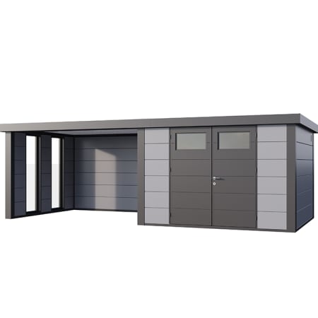 Abri de JardinELEGANTO 3330lounge L ferm&eacute; Gfen&ecirc;tres - Fa&ccedil;ade L.328 x l.298 cm - lounge L 344 x l 318 cm - 9,8 et 10,2 m&sup2;