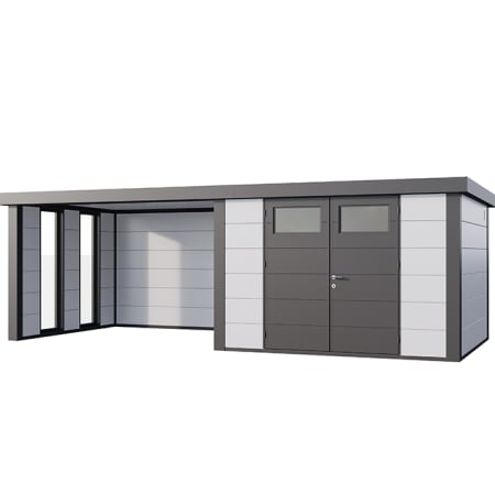 Abri de JardinELEGANTO 3330lounge L ferm&eacute; Gfen&ecirc;tres - Fa&ccedil;ade L.328 x l.298 cm - lounge L 344 x l 318 cm - 9,8 et 10,2 m&sup2;