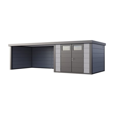 Abri de Jardin ELEGANTO 3330 lounge ext L ferm&eacute; G - Fa&ccedil;ade L.328 x l.298 cm - lounge L.464 x l.318 cm - 9,8 m&sup2; et 13,8 m&sup2;