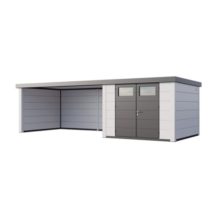 Abri de Jardin ELEGANTO 3330 lounge ext L ferm&eacute; G - Fa&ccedil;ade L.328 x l.298 cm - lounge L.464 x l.318 cm - 9,8 m&sup2; et 13,8 m&sup2;