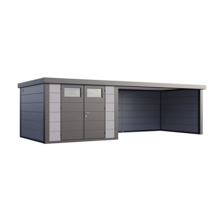 Abri de Jardin ELEGANTO 3330 lounge ext L ferm&eacute; D - Fa&ccedil;ade L.328 x l.298 cm - lounge L.464 x l.318 cm - 9,8 m&sup2; et 13,8 m&sup2;