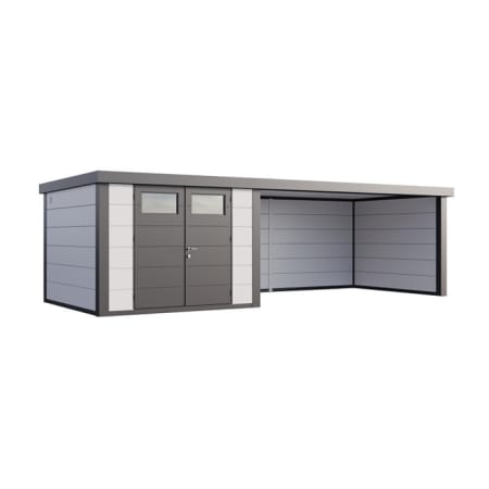 Abri de Jardin ELEGANTO 3330 lounge ext L ferm&eacute; D - Fa&ccedil;ade L.328 x l.298 cm - lounge L.464 x l.318 cm - 9,8 m&sup2; et 13,8 m&sup2;