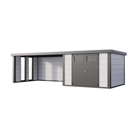 Abri de Jardin ELEGANTO 3330 lounge ext L ferm&eacute; G fen&ecirc;tres - Fa&ccedil;ade L.328 x l.298 cm - lounge L.464 x l.318 cm- 9,8 et 13,8 m&sup2;