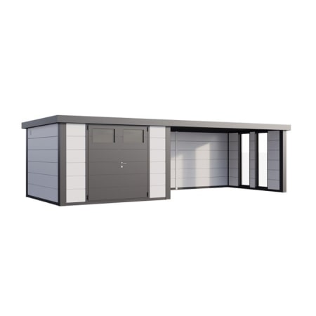 Abri de Jardin ELEGANTO 3330 lounge ext L ferm&eacute; D fen&ecirc;tres - Fa&ccedil;ade L.328 x l.298 cm - lounge L.464 x l.318 cm- 9,8 et 13,8 m&sup2;