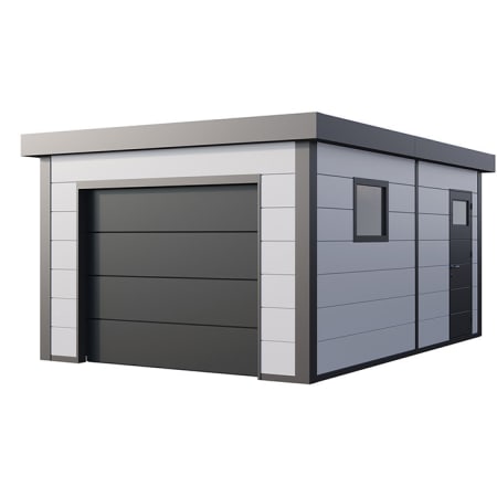 Garage ELEGANTO 3654 avec porte de service et porte sectionnelle motoris&eacute;e - Fa&ccedil;ade L.538 x l.358 cm - 19,3 m&sup2;
