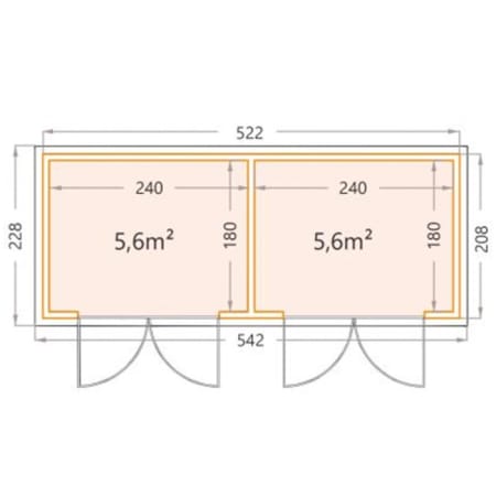 Abri de Jardin ELEGANTO Double Duo 2721 - Façade L.268 x l.208 cm plus L.268 x l. 208 cm - 5,6 m² plus 5,6 m² surface Abri de Jardin ELEGANTO Double Duo 2721 - Façade L.268 x l.208 cm plus L.268 x l. 208 cm - 5,6 m² plus 5,6 m² surface