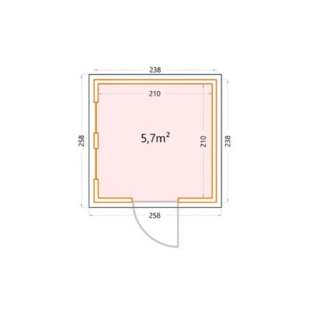 Abri de Jardin LUMINATO 2424 - Façade L.238 x l.238 cm Porte simple et 2 fenêtres - 5,7 m² surface Abri de Jardin LUMINATO 2424 - Façade L.238 x l.238 cm Porte simple et 2 fenêtres - 5,7 m² surface