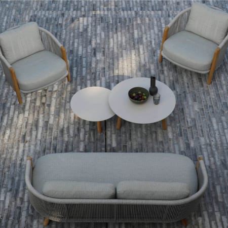 Canapé de jardin aluminium finition Teck et tissu - Even - 3 places - Vue d'ensemble Canapé de jardin aluminium finition Teck et tissu - Even - 3 places - Vue d'ensemble