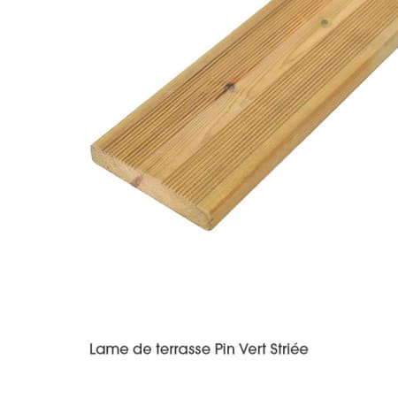 Kit terrasse complet - PIN VERT - AB STRIÉ - Ep.27 mm x l.145 mm - L.3 m - À partir de 10 m² Kit terrasse complet - PIN VERT - AB STRIÉ - Ep.27 mm x l.145 mm - L.3 m - À partir de 10 m²
