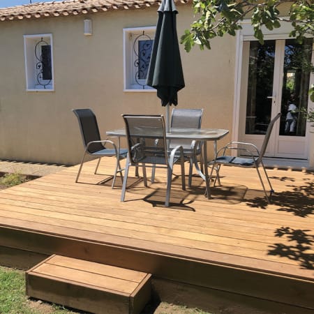 Kit terrasse complet - GARAPA - Ep.21 mm x l.145 mm - L.1,55 m - de 10 m² et plus Kit terrasse complet - GARAPA - Ep.21 mm x l.145 mm - L.1,55 m - de 10 m² et plus