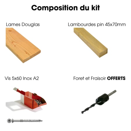 Kit terrasse complet - DOUGLAS - AB LISSE - Ep.27 mm x l.145 mm - L.3 m - À partir de 10 m² Kit terrasse complet - DOUGLAS - AB LISSE - Ep.27 mm x l.145 mm - L.3 m - À partir de 10 m²
