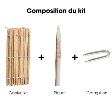 Kit Ganivelle en Châtaignier - H.1,20 x L.5 m - écart 5/6 cm + Piquets + Crampillons Kit Ganivelle en Châtaignier - H.1,20 x L.5 m - écart 5/6 cm + Piquets + Crampillons