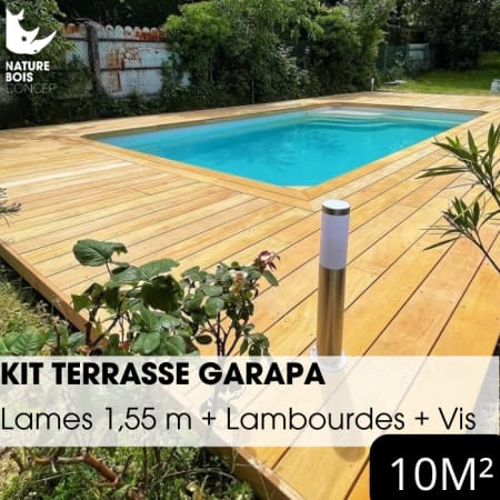 Kit terrasse complet - GARAPA - Ep.21 mm x l.145 mm - L.1,55 m - À partir de 10 m² Kit terrasse complet - GARAPA - Ep.21 mm x l.145 mm - L.1,55 m - À partir de 10 m²