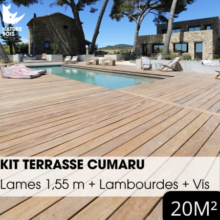 Kit terrasse complet - CUMARU - Ep.21 mm x l.145 mm - L.1,55 m - &Agrave; partir de 10 m&sup2;