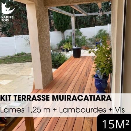 Kit terrasse complet - MUIRACATIARA / TIGER WOOD - Ep.21 mm x l.145 mm - L.1,25 m - &Agrave; partir de 10 m&sup2;
