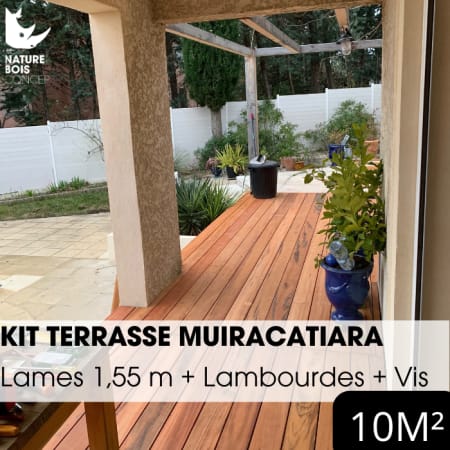 Kit terrasse complet - MUIRACATIARA / TIGER WOOD - Ep.21 mm x l.145 mm - L.1,55 m - À partir de 10 m² Kit terrasse complet - MUIRACATIARA / TIGER WOOD - Ep.21 mm x l.145 mm - L.1,55 m - À partir de 10 m²