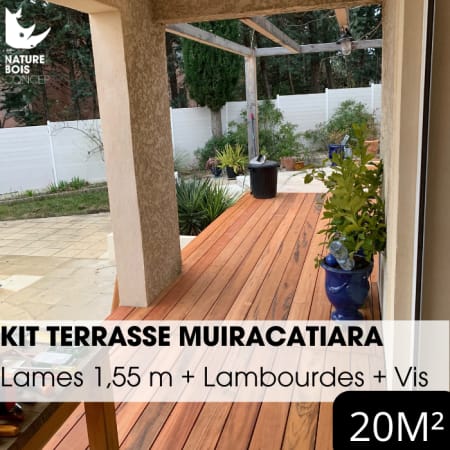 Kit terrasse complet - MUIRACATIARA / TIGER WOOD - Ep.21 mm x l.145 mm - L.1,55 m - &Agrave; partir de 10 m&sup2;