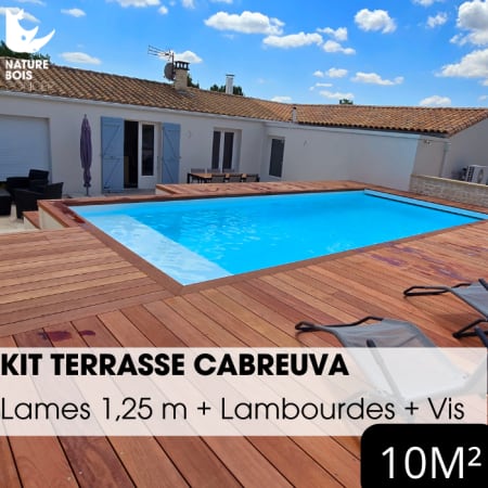 Kit terrasse complet - CABREUVA - Ep.21 mm x l.145 mm - L.1,25 m - À partir de 10 m² Kit terrasse complet - CABREUVA - Ep.21 mm x l.145 mm - L.1,25 m - À partir de 10 m²