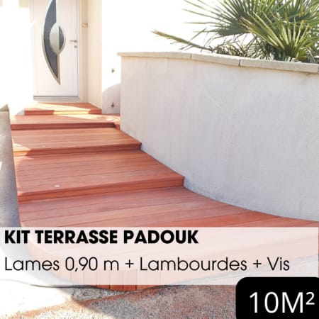 Kit terrasse complet - PADOUK - Ep.21 mm x l.145 mm - L.0,90 m - À partir de 10 m² Kit terrasse complet - PADOUK - Ep.21 mm x l.145 mm - L.0,90 m - À partir de 10 m²