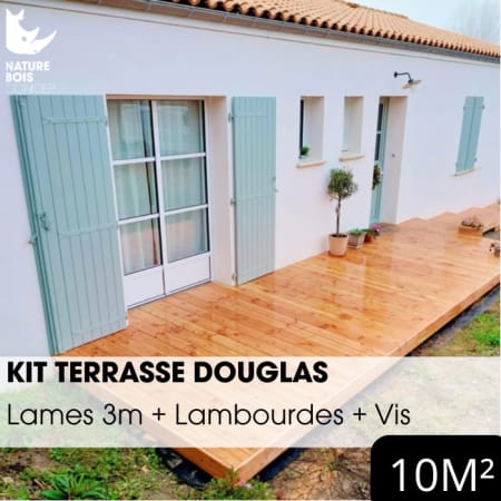 Kit terrasse complet - DOUGLAS - AB LISSE - Ep.27 mm x l.145 mm - L.3 m - À partir de 10 m² Kit terrasse complet - DOUGLAS - AB LISSE - Ep.27 mm x l.145 mm - L.3 m - À partir de 10 m²